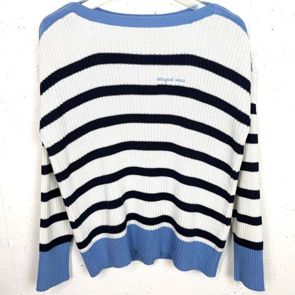 Vineyard Vines Boatneck Logo Striped Sweater Cotton Blend Blue White Size Small